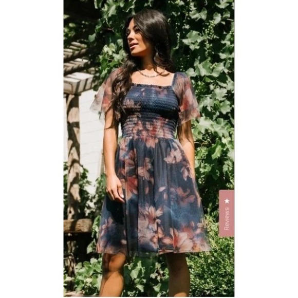 Baltic Born Tivoli Women's Size S Floral Tulle Smocked Mini Dress Elegant - Picture 1 of 10